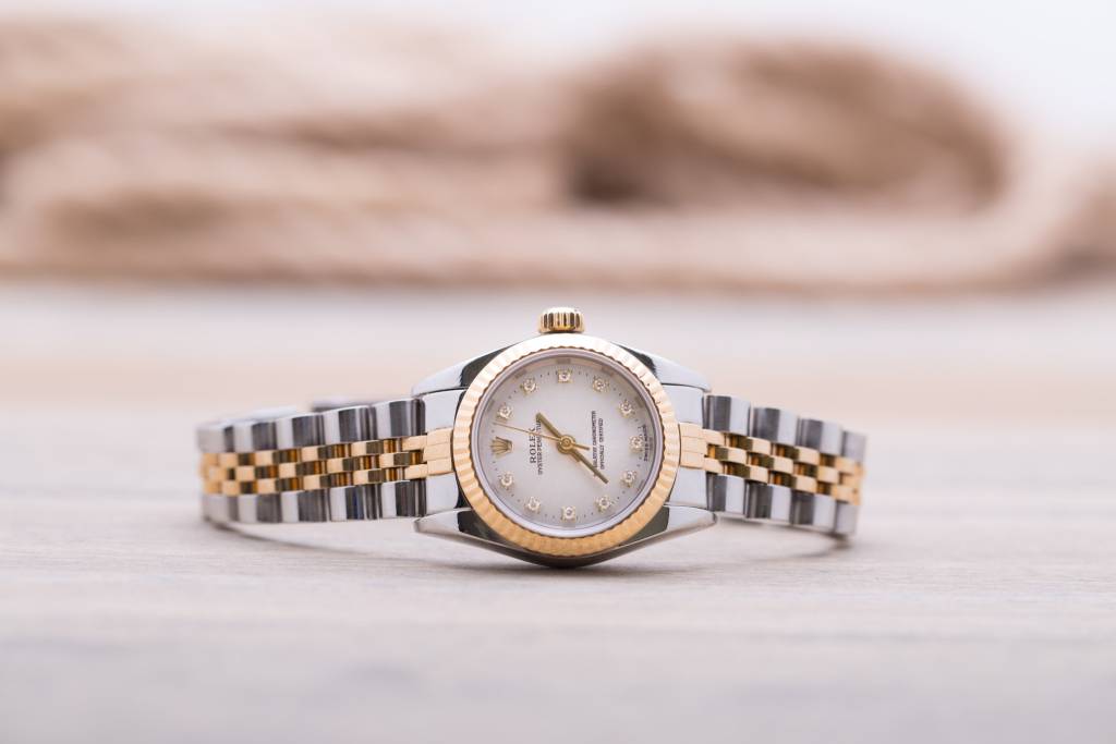 Rolex Ladies Rolex Oyster Perpetual Two-Tone White Diamond Dial