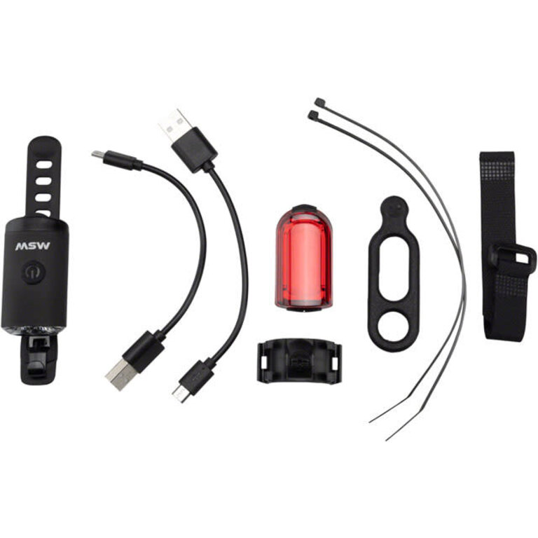 MSW MSW Tigermoth 100 USB Lightset, 100 Lumen Headlight and 20 Lumen Taillight, Black