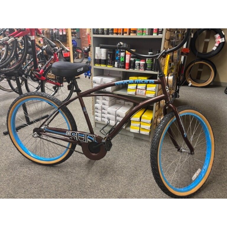 SUN BICYCLES USED SUN REVOLUTIONS 3 SPEED STEP OVER BROWN/BLUE 26" WHEEL