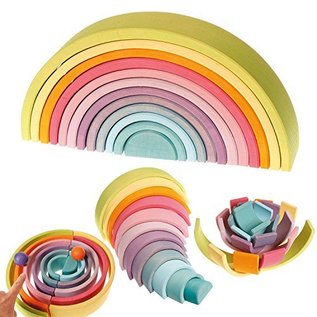 Grimms Pastel Wooden Stacking Tunnel (Large, 12 Piece) by Grimms