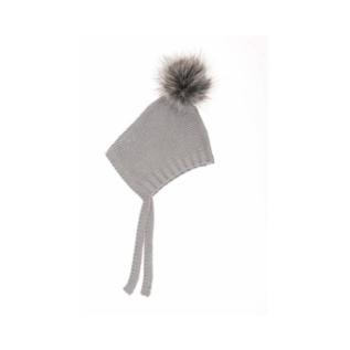 Beba Bean Grey Cotton Knit Pom Pom Bonnet