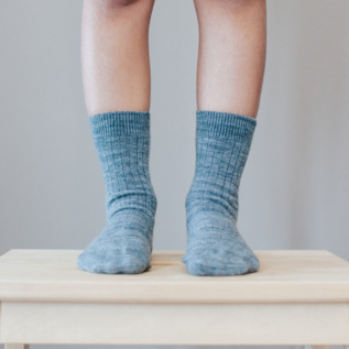 Lamington Grey Rib Merino Wool Crew Length Socks