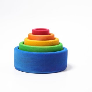 Grimms Rainbow Coloured Wooden Stacking & Nesting Bowls by Grimms (Blue Outside)