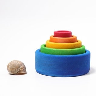 Grimms Rainbow Coloured Wooden Stacking & Nesting Bowls by Grimms (Blue Outside)