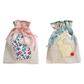 Silver Tree Bunny Design Fabric Drawstring Treat Bag