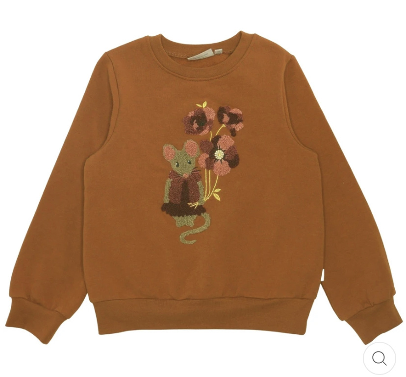 Wheat Cinnamon Color Embroidered Terry Mouse Sweatshirt - Abby