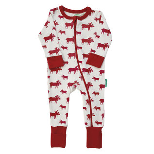 Parade Red Moose Print Long Sleeve Organic Cotton Romper by Parade