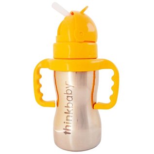 ThinkBaby Orange Stainless Steel Straw Cup with Handles by ThinkBaby