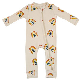 Kyte Baby Rust Rainbow on Oat Print Zippered Bamboo Romper by Kyte Baby
