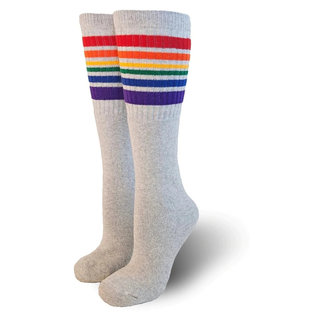 Grey Rainbow Tube Socks with Non Slip Grips