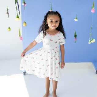 Kyte Baby Butterfly Print Short Sleeve Bamboo Twirl Dress by Kyte