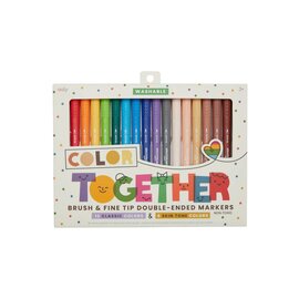 Ooly Color Together Brush & Fine Tip Double Ended Markers (12 Classic Colors + 6 Skin Tone Colors)