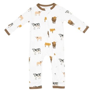 Kyte Baby Moo Print Cow Zippered Bamboo Romper by Kyte Baby