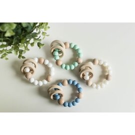 Brumbly Baby Silicone & Wood Rattles (Solid Colour)