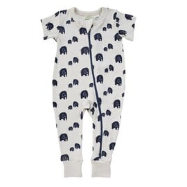 Parade Navy Elephants Print Short Sleeve Zip Romper by Parade