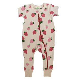 Parade Strawberries Print Short Sleeve Zip Romper by Parade