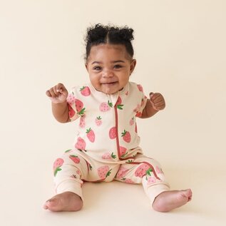 Parade Strawberries Print Short Sleeve Zip Romper by Parade