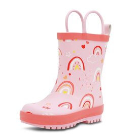 Jan & Jul by Twinklebelle Pink Rainbow Print Puddle Dry Rain Boots with Handles by Jan & Jul