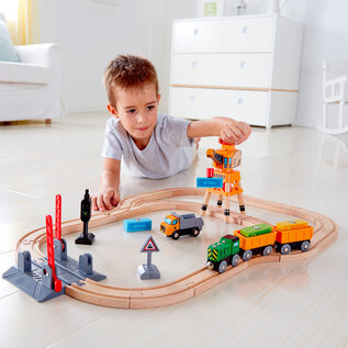 Hape Crossing & Crane Set Wooden Railway Train by Hape