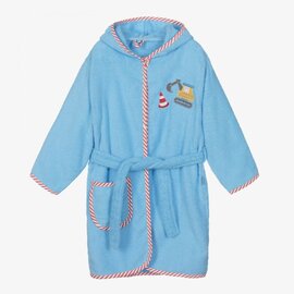 Excavator Blue Terry Cotton Bath Robe Kids