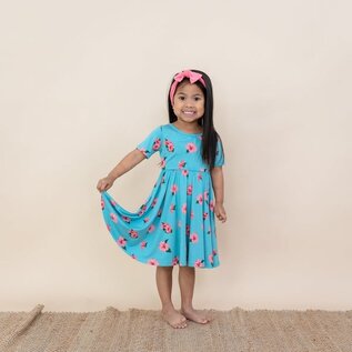 Kyte Baby Hibiscus Print Short Sleeve Bamboo Twirl Dress by Kyte