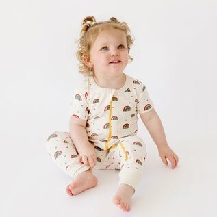 Parade Rainbows Print Short Sleeve Zip Romper by Parade