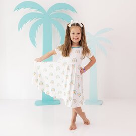Kyte Baby Short Sleeve Bamboo Twirl Dress in Makai Rainbow by Kyte