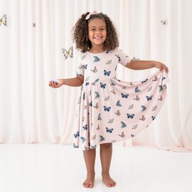 Kyte Baby Short Sleeve Bamboo Twirl Dress in Blush Butterfly by Kyte