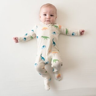 Kyte Baby Ecru Roar Zippered Bamboo Footie by Kyte Baby