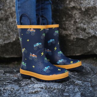 Jan & Jul by Twinklebelle Big Trucks Print Puddle Dry Rain Boots with Handles by Jan & Jul