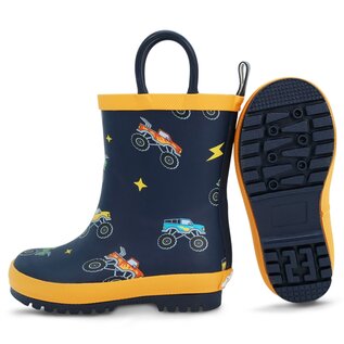 Jan & Jul by Twinklebelle Big Trucks Print Puddle Dry Rain Boots with Handles by Jan & Jul