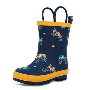 Jan & Jul by Twinklebelle Big Trucks Print Puddle Dry Rain Boots with Handles by Jan & Jul