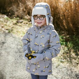 Jan & Jul by Twinklebelle Grey Construction Print Fleece Lined Rain Jacket by Jan & Jul