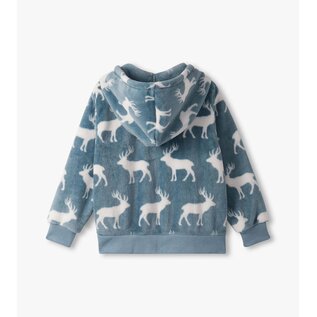 Hatley Staggered Elks Fuzzy Fleece Zip Up Hoodie by Hatley