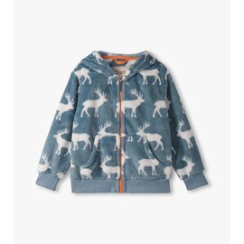 Hatley Staggered Elks Fuzzy Fleece Zip Up Hoodie by Hatley