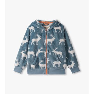 Hatley Staggered Elks Fuzzy Fleece Zip Up Hoodie by Hatley