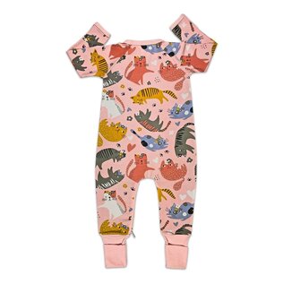 Good Luck Sock Pink Kitty Cats Romper by Good Luck Pajamas