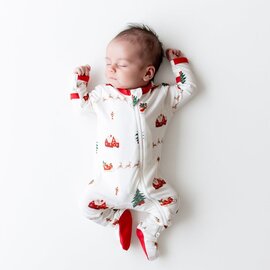 Kyte Baby Santa Sleigh Print Zippered Bamboo Footie by Kyte Baby