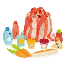 Wooden Play Food with Grocery Bag Set