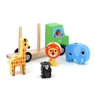 Wooden Tractor Toy with Stacking Farm Animals