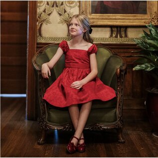 Organic Cotton Sateen Puff Sleeve Red Dress