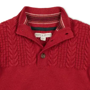 Organic Cotton Red Cable Yoke Mock Neck Sweater