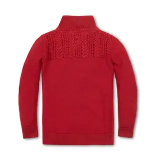 Organic Cotton Red Cable Yoke Mock Neck Sweater