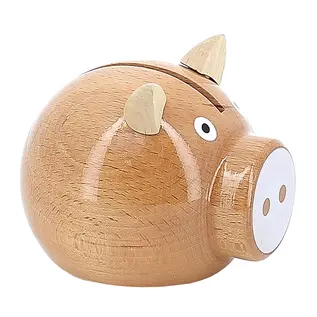 Vilac Wooden Natural Wood + White Piggy Bank (Made in France)
