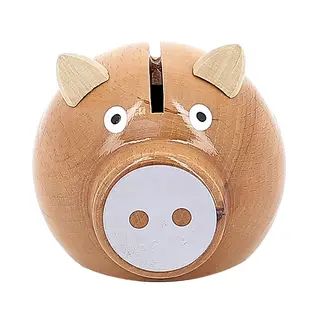 Vilac Wooden Natural Wood + White Piggy Bank (Made in France)