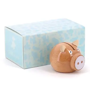 Vilac Wooden Natural Wood + White Piggy Bank (Made in France)