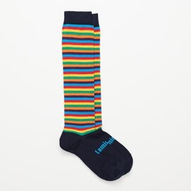 Lamington Navy Multi Rainbow Merino Wool Knee High Socks