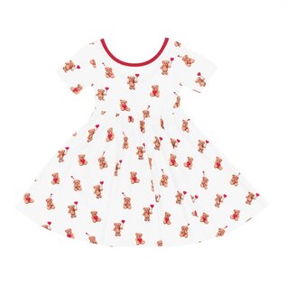 Kyte Baby Bear Hearts Print Short Sleeve Bamboo Twirl Dress by Kyte