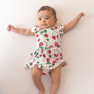 Kyte Baby Strawberry Field Print Twirl Bodysuit Bamboo Dress by Kyte