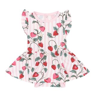 Kyte Baby Strawberry Field Print Twirl Bodysuit Bamboo Dress by Kyte